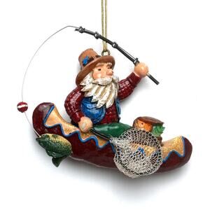 Santa Claus Fishing In A Canoe He Caught A Fish 4 Inches 3 x 5 Inches